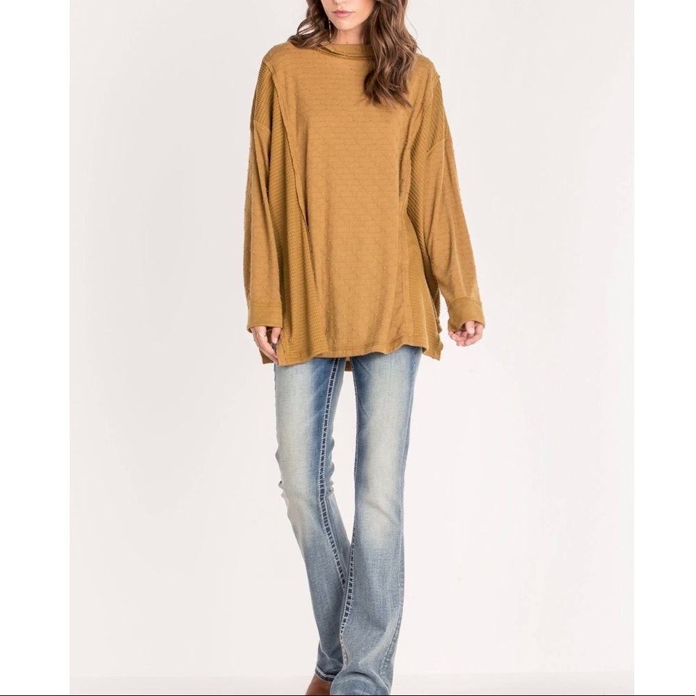 Miss Me oversized mustard yellow cowl neck tunic long sleep top - Picture 2 of 7